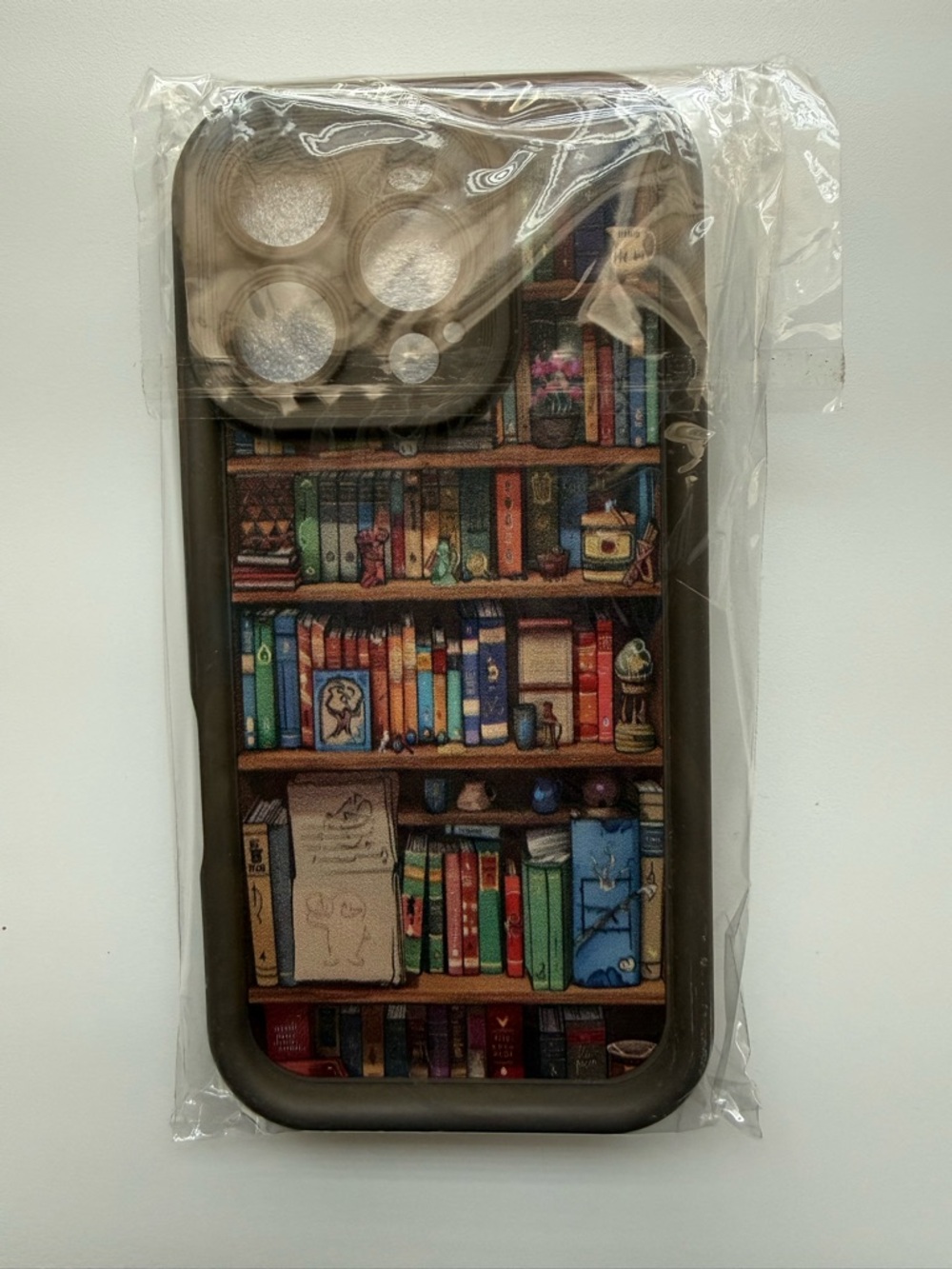 Bookshelf Phone Case Pattern Silicone Brown for iPhone 16 Pro